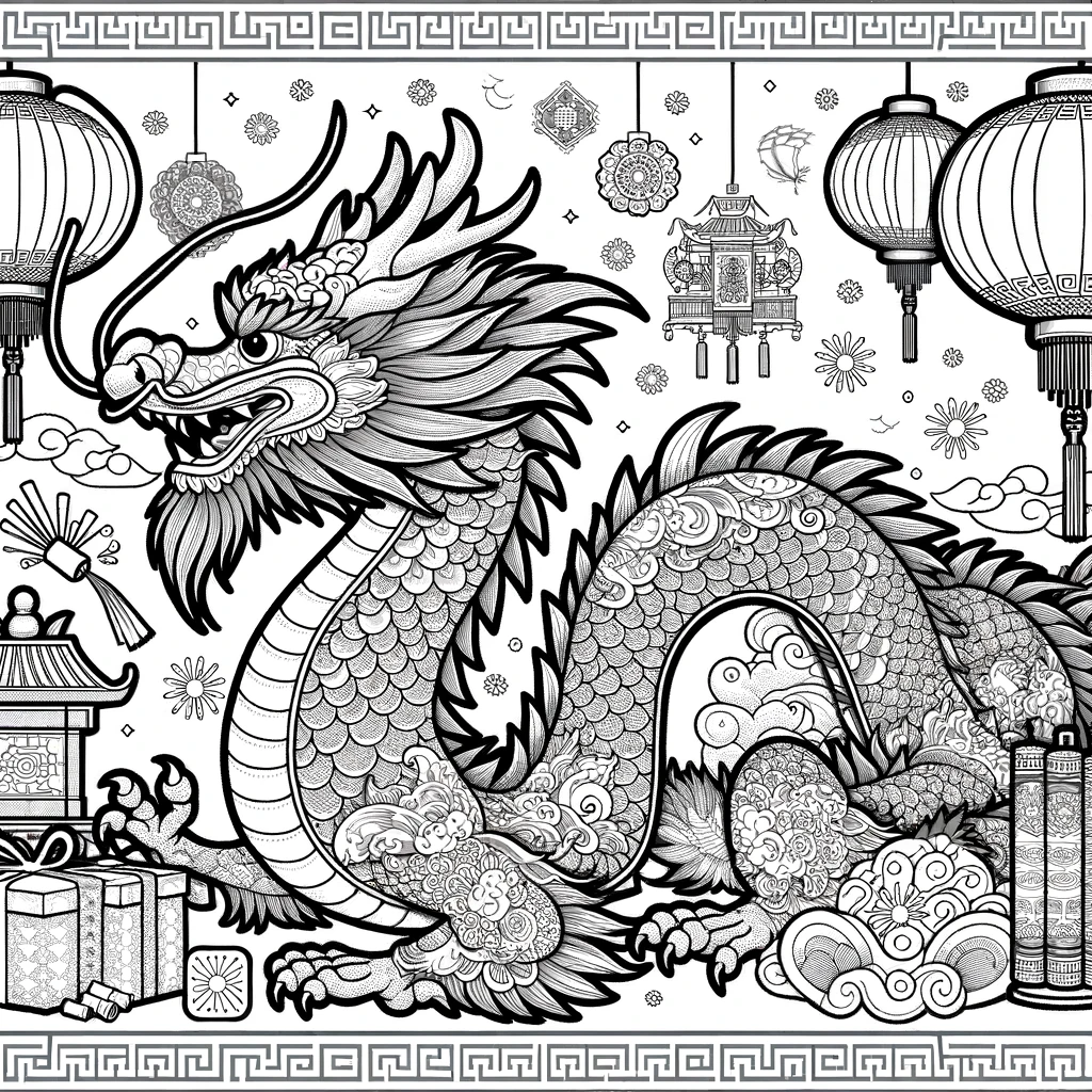Chinese New Year, Happy Chinese New Year Colorng Page 2 Coloring Page: Happy Chinese New Year Colorng Page 2Full Size Image