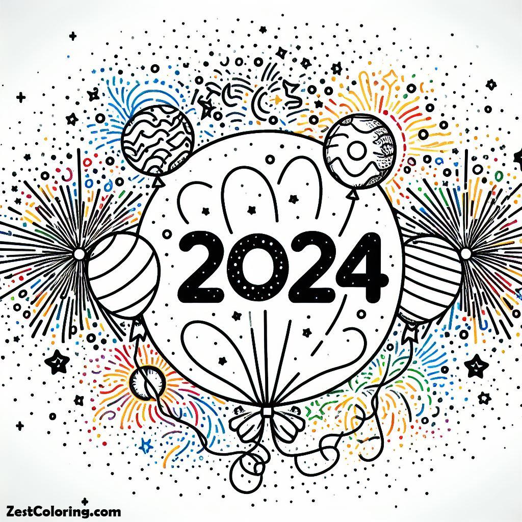 Happy New Year 2024, Happy New Year On 2024 New Year Coloring Page: Happy New Year On 2024 New Year Coloring PageFull Size Image