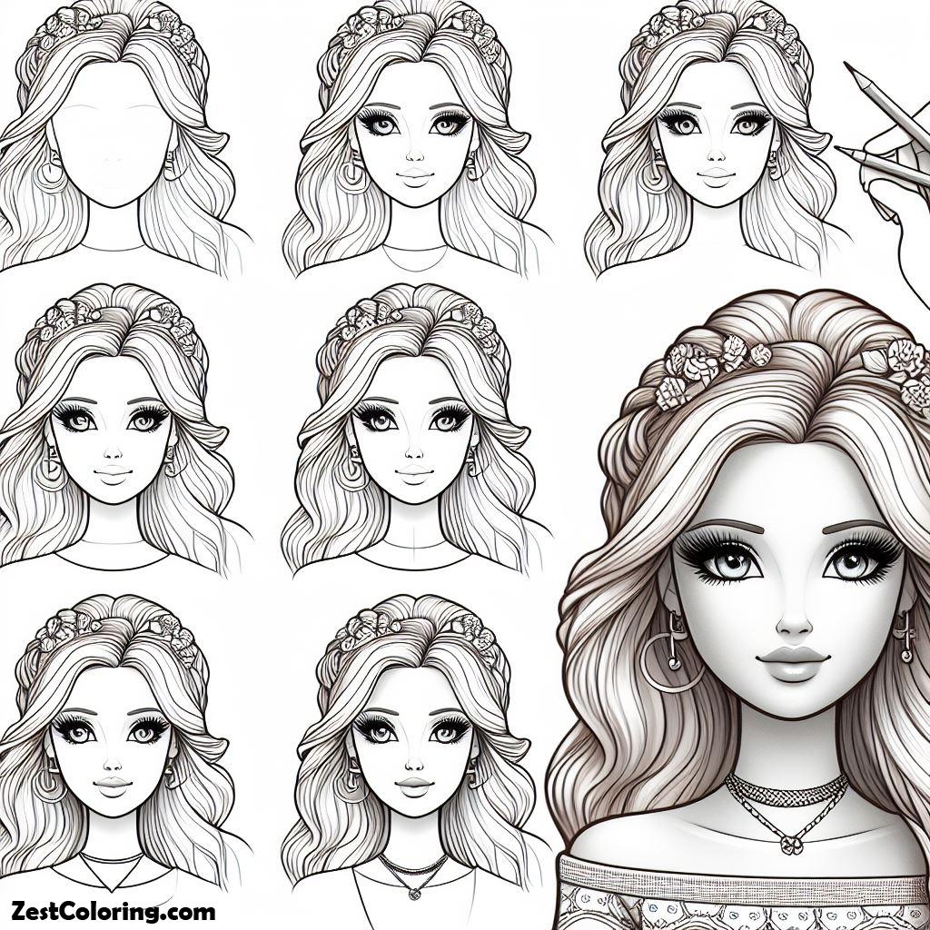 Barbie Doll, How To Draw Barbie Doll 3 Coloring Page: How To Draw Barbie Doll 3 Coloring PageFull Size Image