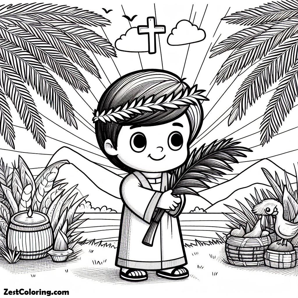 Palm Sunday, Kid And Palm Sunday Coloring Page: Kid And Palm Sunday Coloring PageFull Size Image