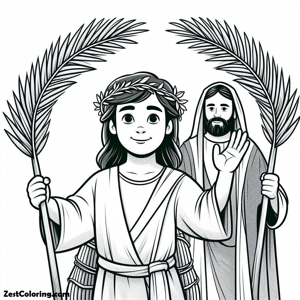 Palm Sunday, Kid Wave Palm Tree Branch In Front Of Jesus In Palm Sunday Coloring Page: Kid Wave Palm Tree Branch In Front Of Jesus In Palm Sunday Coloring PageFull Size Image
