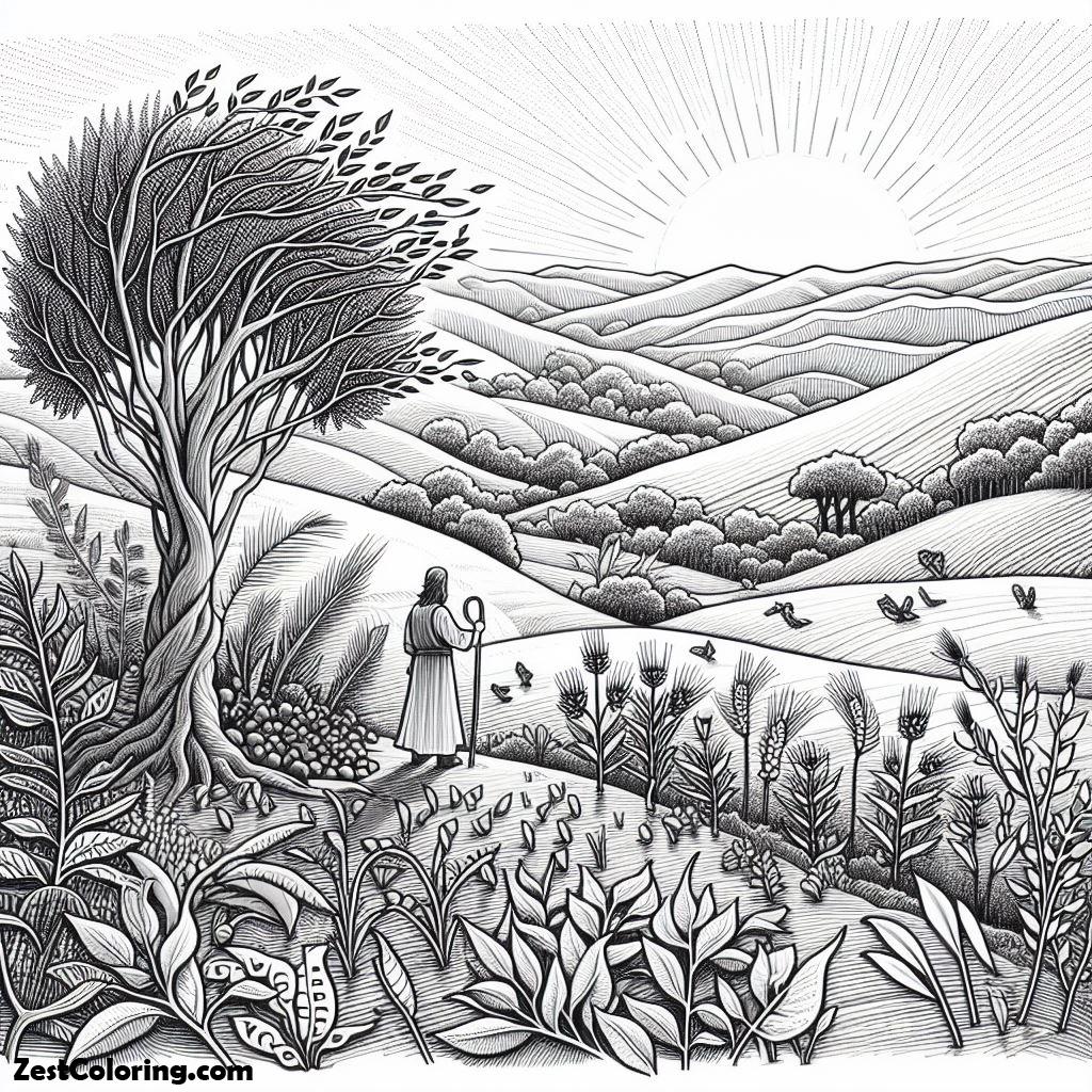 Parable Of The Sower, Land Where So Much Bush In Parable Of The Sower Coloring Page: Land Where So Much Bush In Parable Of The Sower Coloring PageFull Size Image