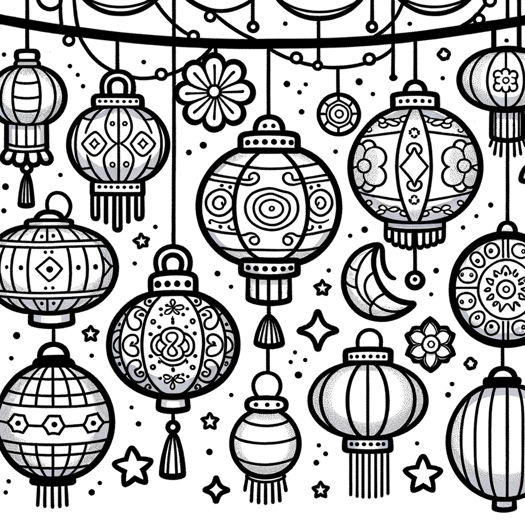 Chinese New Year, Lantern Festival For Chinese New Year Coloring Page: Lantern Festival For Chinese New Year Coloring PageFull Size Image