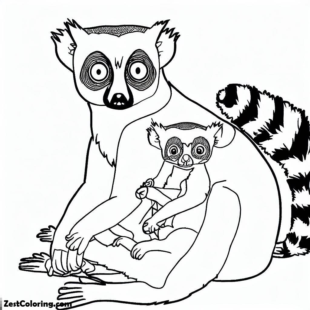 Lemur, Lemur And Baby Lemur Coloring Page: Lemur And Baby Lemur Coloring PageFull Size Image