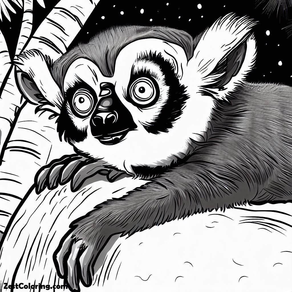 Lemur, Lemur Awake In The Night Coloring Page: Lemur Awake In The Night Coloring PageFull Size Image
