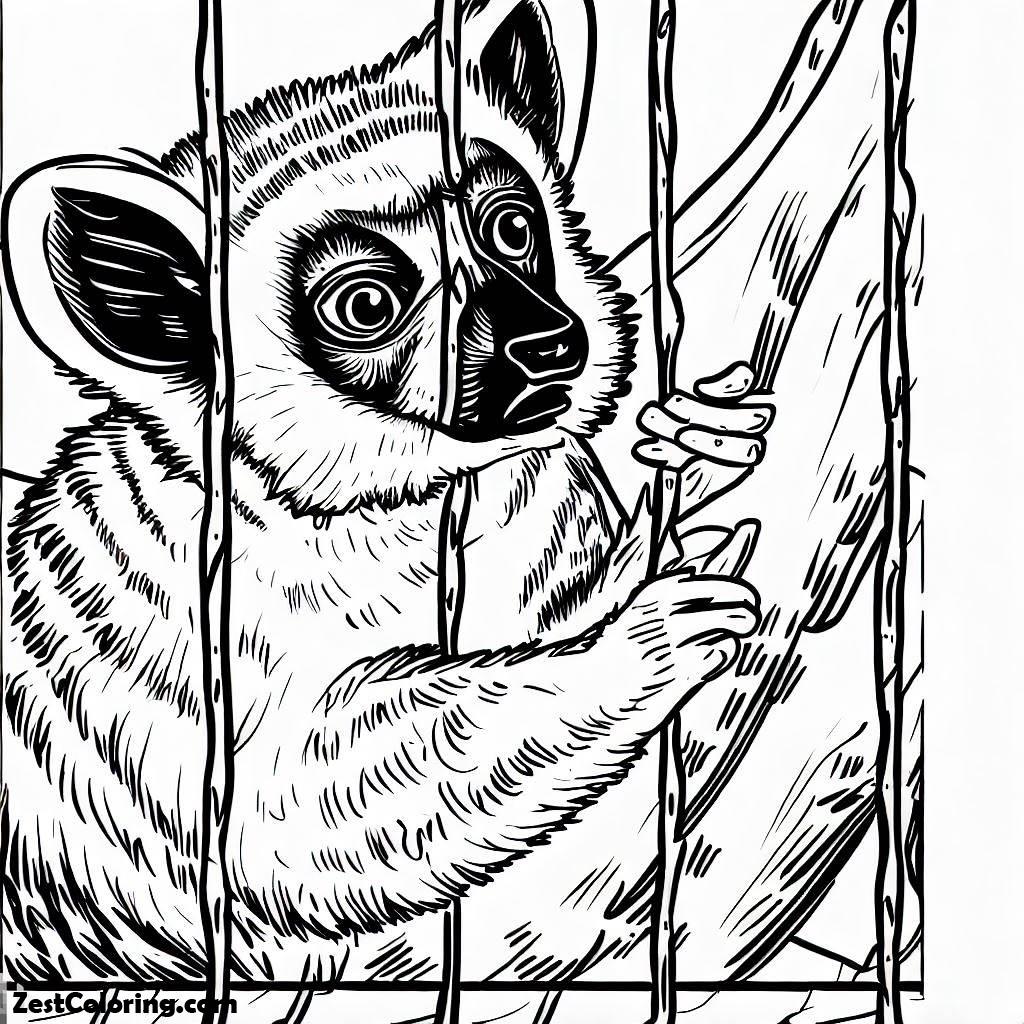 Lemur, Lemur In The Cage Coloring Page: Lemur In The Cage Coloring PageFull Size Image