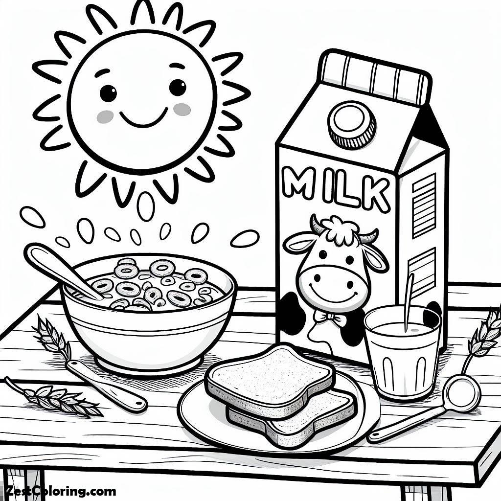 Milk For Morning Breakfast Coloring Page Coloring For Kids Smart Milk for morning breakfast coloring page coloring for kids smart