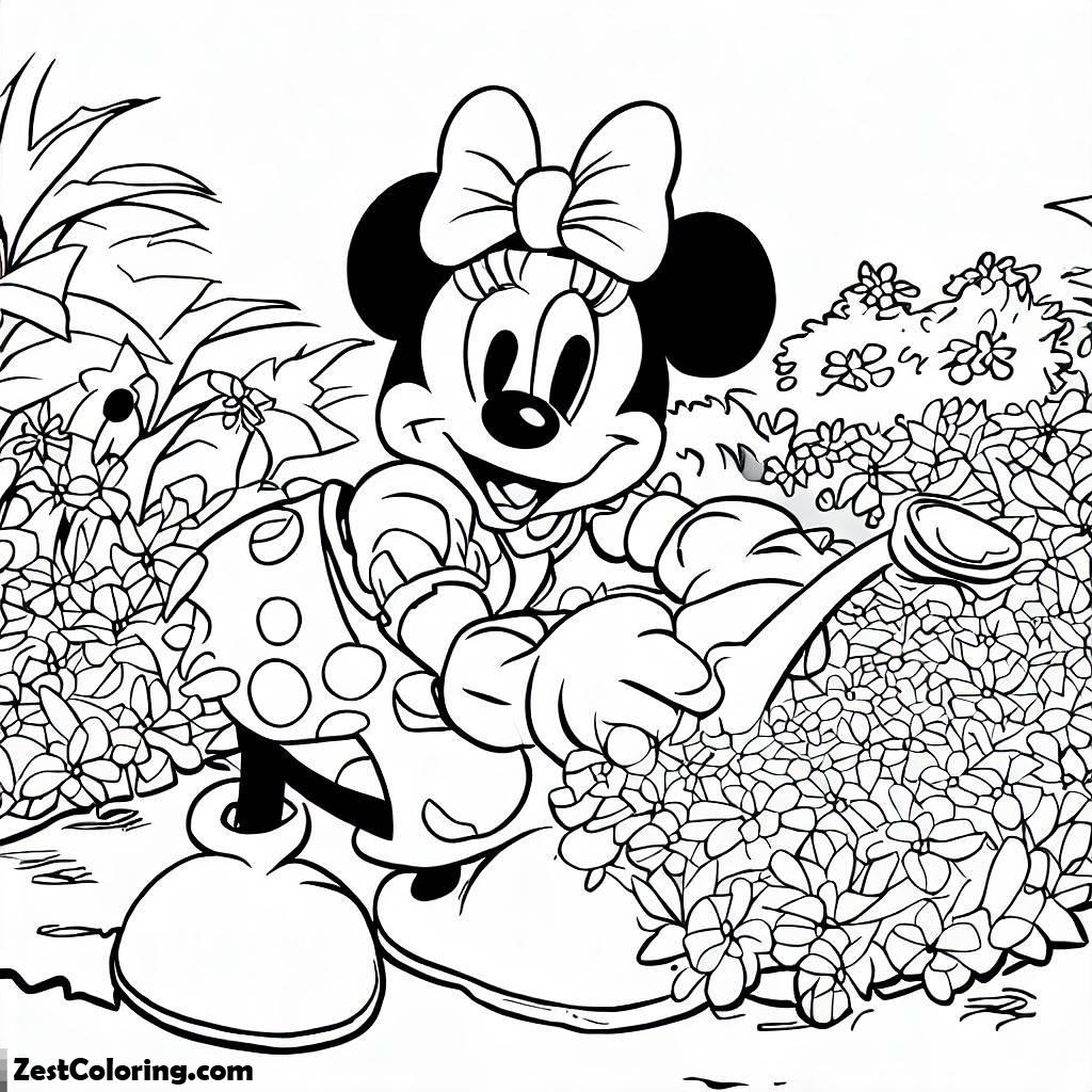 Garden, Minnie Mouse Working In The Garden Coloring Pages: Minnie Mouse Working In The Garden Coloring PagesFull Size Image