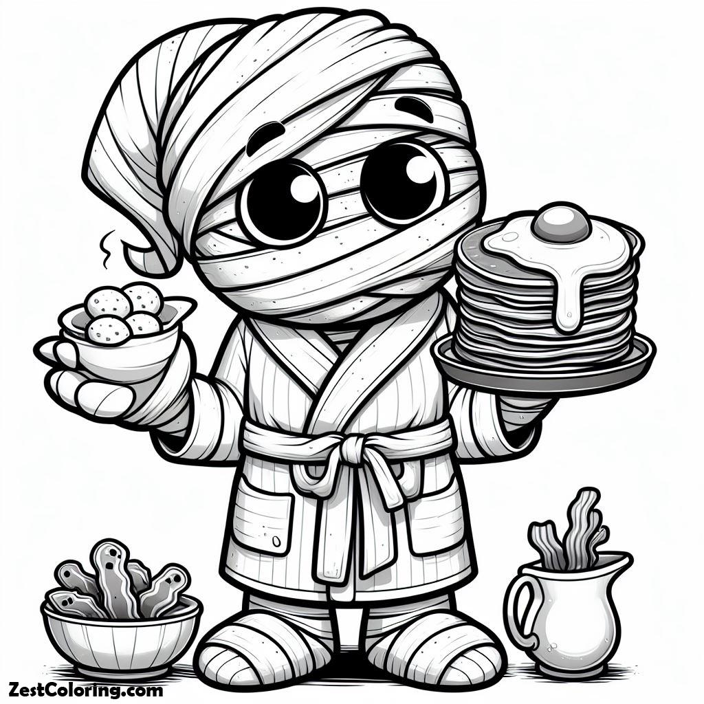 Breakfast, Mummy With His Breakfast Coloring Page 2: Mummy With His Breakfast Coloring Page 2Full Size Image