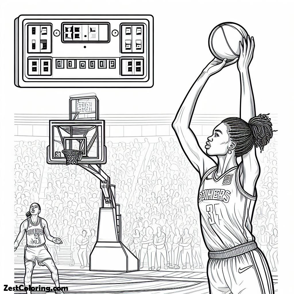 NBA, NBA Woman Player Free Throw Coloring Page: NBA Woman Player Free Throw Coloring PageFull Size Image