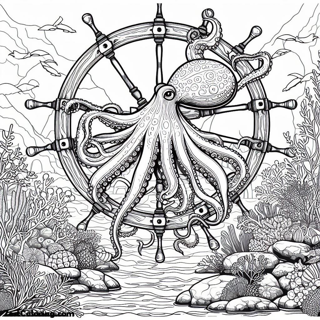octopus, Octopus Hanging On Wheel Coloring Page: Octopus Hanging On Wheel Coloring PageFull Size Image