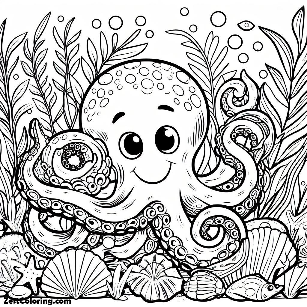 octopus, Octopus Is Smiling Coloring Page: Octopus Is Smiling Coloring PageFull Size Image