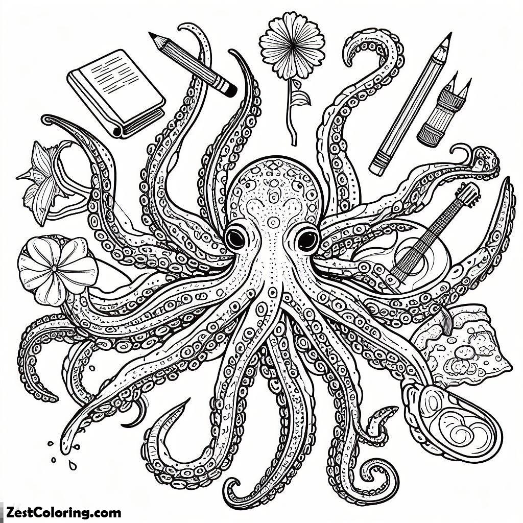 octopus, Octopus Want Study Many Think Coloring Page: Octopus Want Study Many Think Coloring PageFull Size Image