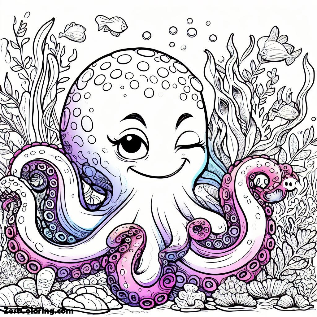 octopus, Octopus Winking Coloring Page: Octopus Winking Coloring PageFull Size Image