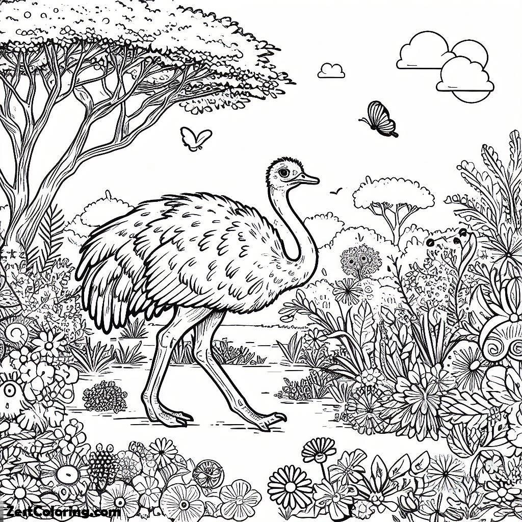 Ostrich, Ostrich Walking Around Coloring Page: Ostrich Walking Around Coloring PageFull Size Image