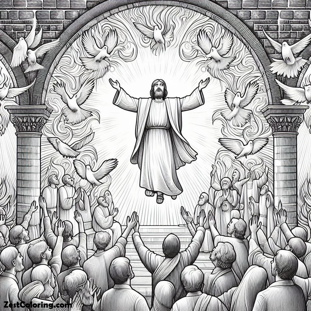 Pentecost, Pentecost Praise Jesus And Holy Spirit Coloring Page: Pentecost Praise Jesus And Holy Spirit Coloring PageFull Size Image