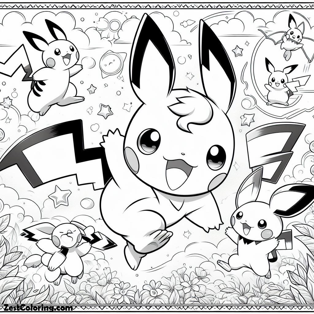 Pichu, Pichu Playing Together Coloring Page: Pichu Playing Together Coloring PageFull Size Image