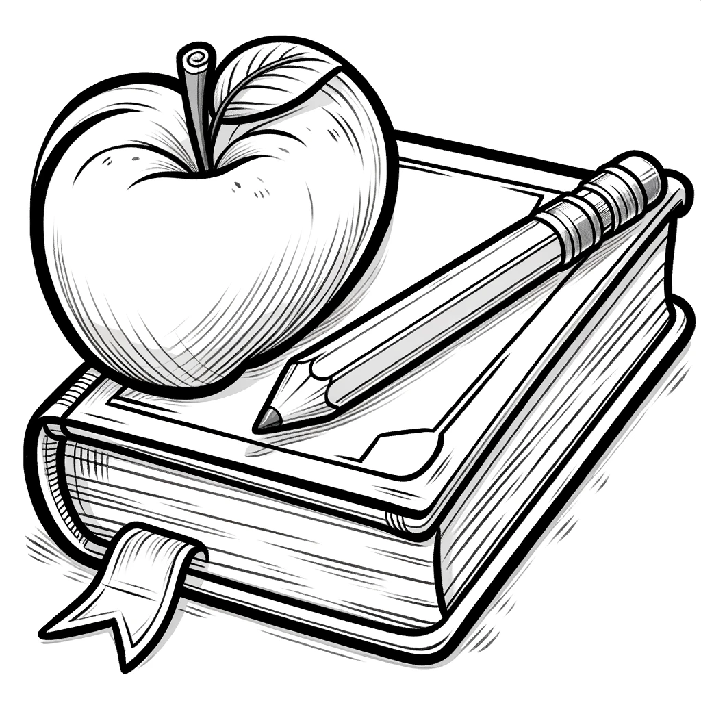 Books, Picture Of Book Pencil And Apple Coloring Page: Picture Of Book Pencil And Apple Coloring PageFull Size Image