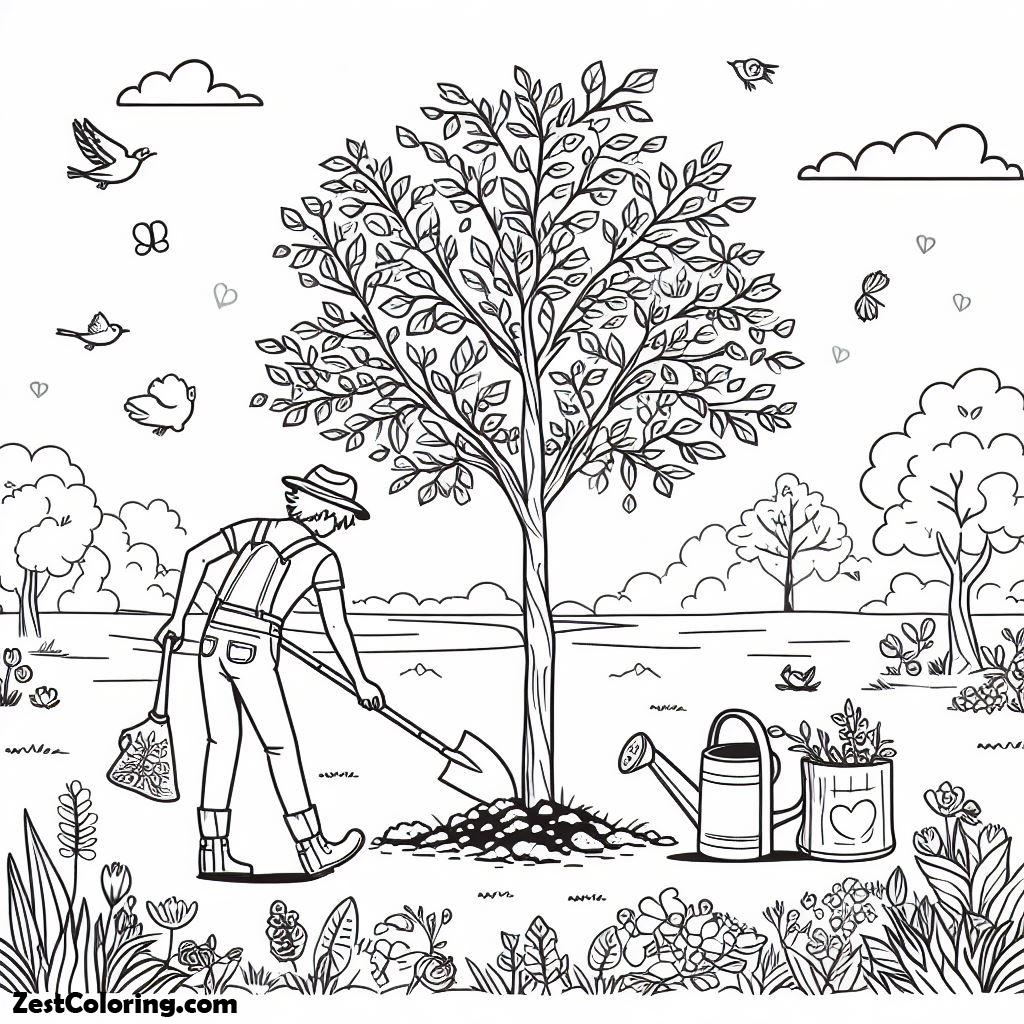 Planting Oak Tree Coloring Page : Coloring for Kids – Smart, Creative ...