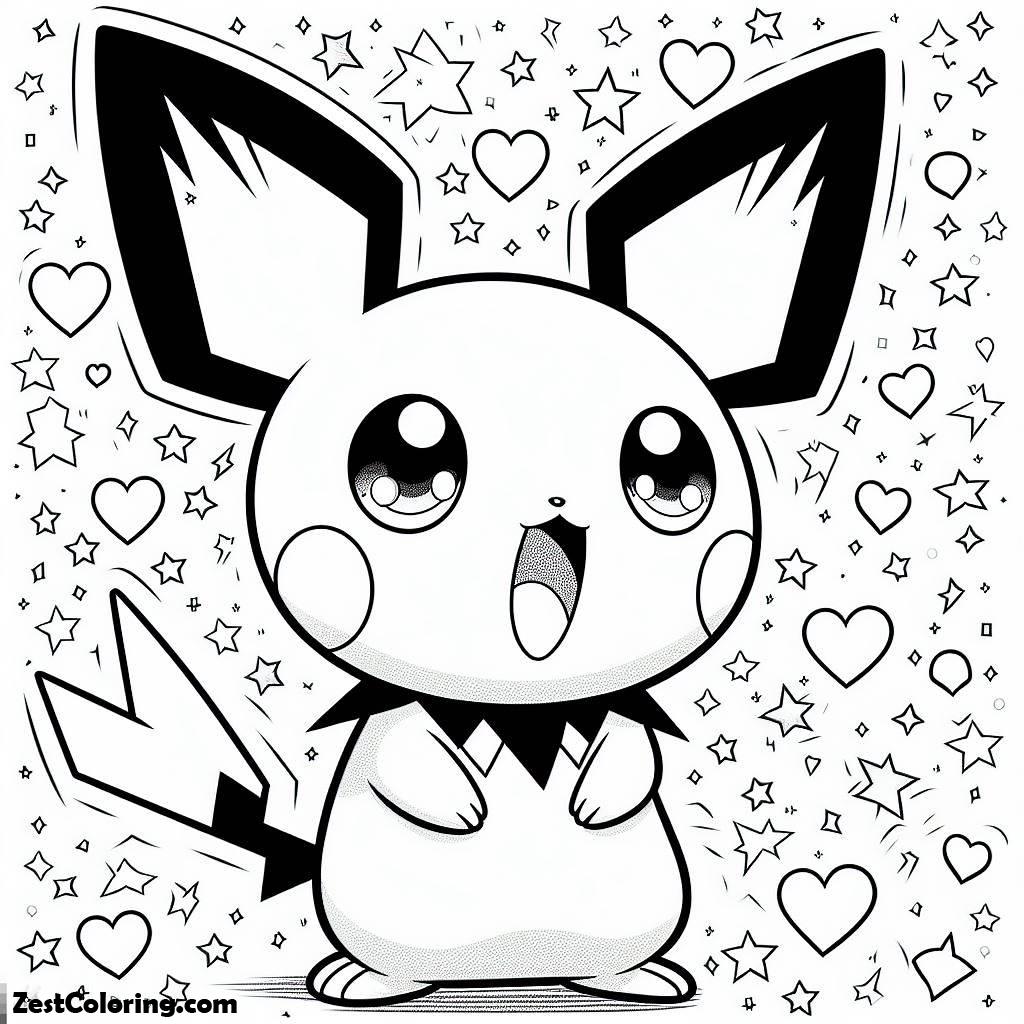 Pichu, Pointed Ear Pichu Is Amazed Coloring Page: Pointed Ear Pichu Is Amazed Coloring PageFull Size Image