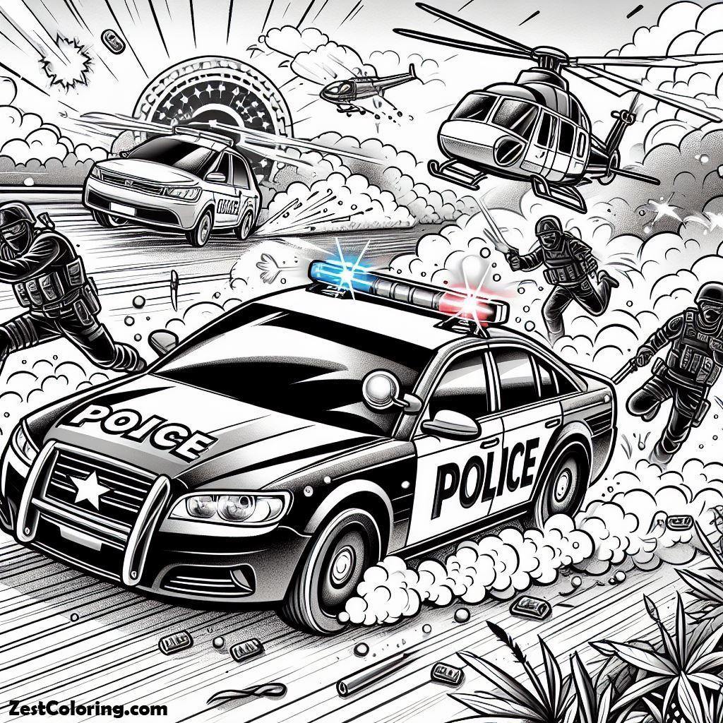 Police Car, Police Car Following Criminals Coloring Page: Police Car Following Criminals Coloring PageFull Size Image