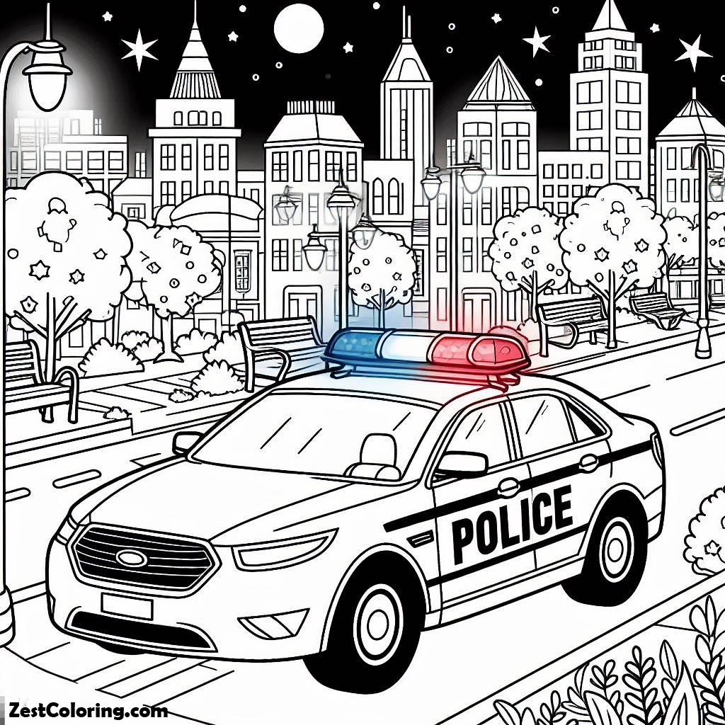Police Car, Police Car With Sirene Coloring Page: Police Car With Sirene Coloring PageFull Size Image