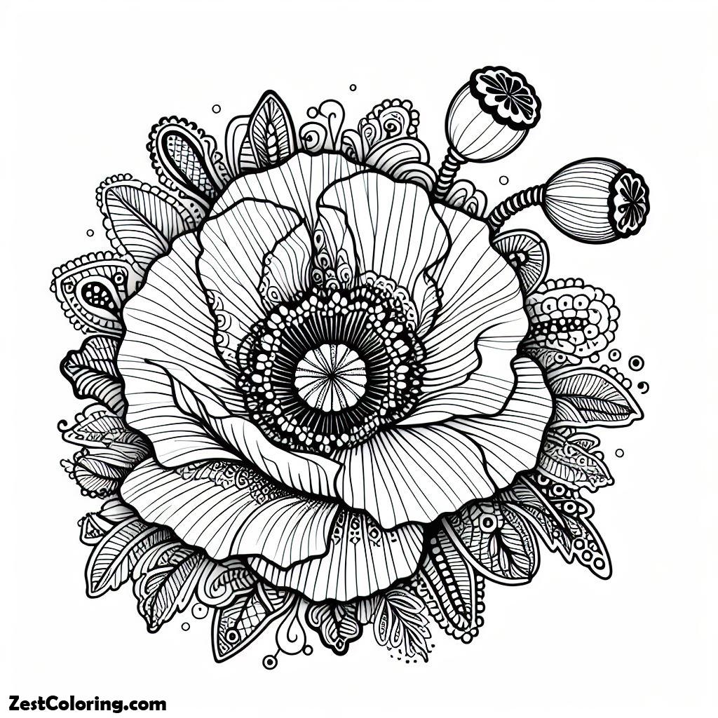 Poppy Flower, Poppy Flower In August Coloring Page: Poppy Flower In August Coloring PageFull Size Image