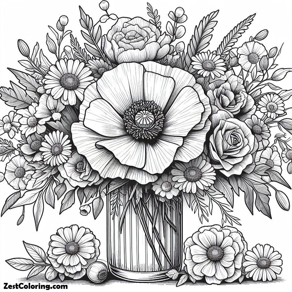 Poppy Flower, Poppy For Flower Arrangement Coloring Page: Poppy For Flower Arrangement Coloring PageFull Size Image