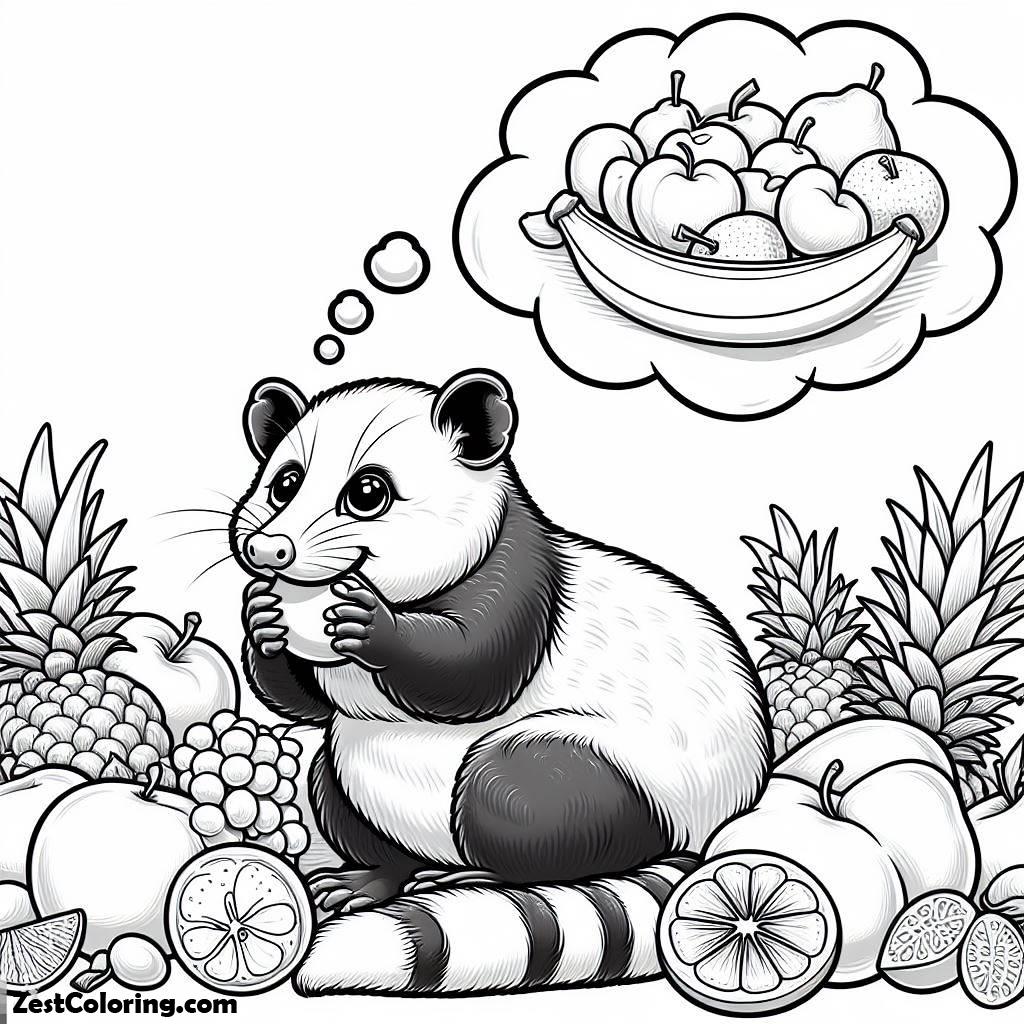 Possum, Possum Imagine Eating Fruit Coloring Page: Possum Imagine Eating Fruit Coloring PageFull Size Image