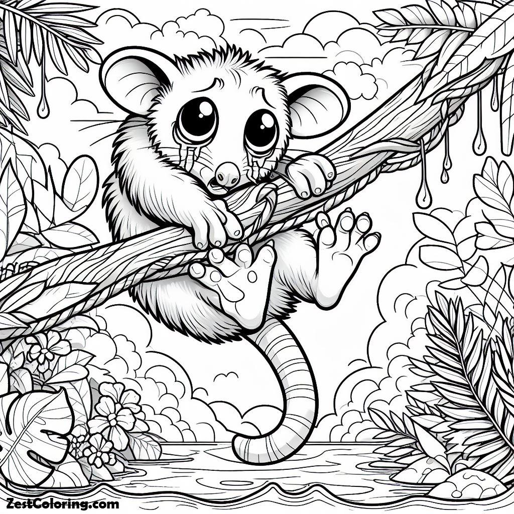 Possum, Possum Is Afraid To Hanging Coloring Page: Possum Is Afraid To Hanging Coloring PageFull Size Image