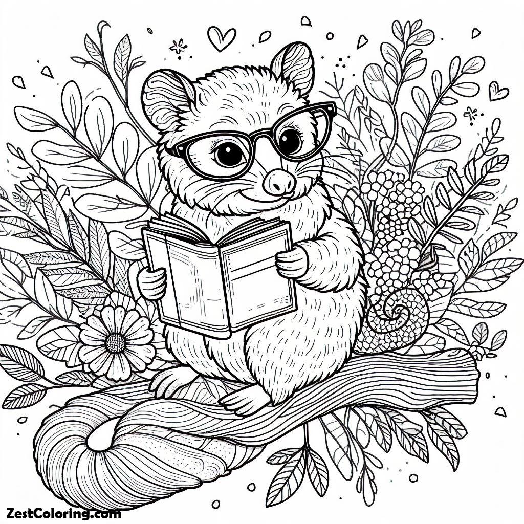 Possum, Possum Want To Study Coloring Page: Possum Want To Study Coloring PageFull Size Image