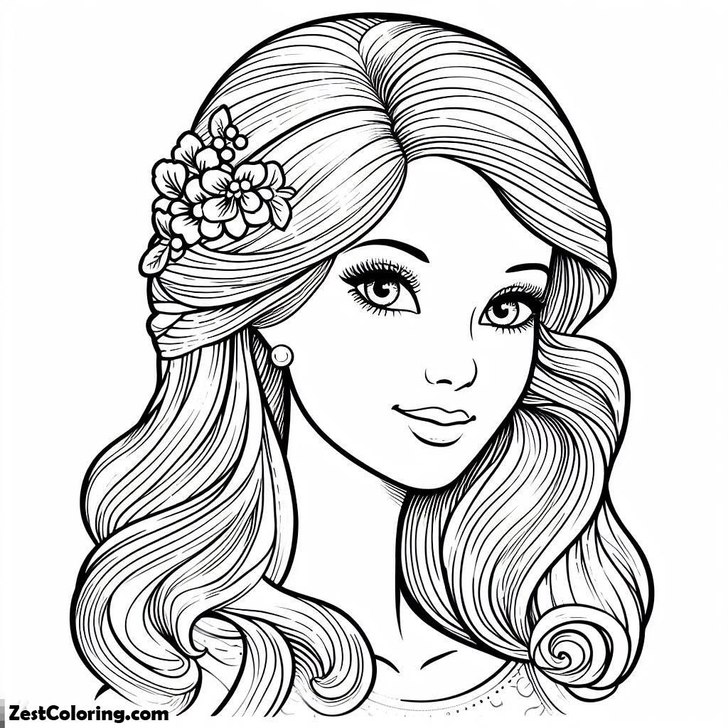 Barbie Doll, Potrait Of Barbie Doll Coloring Page: Potrait Of Barbie Doll Coloring PageFull Size Image