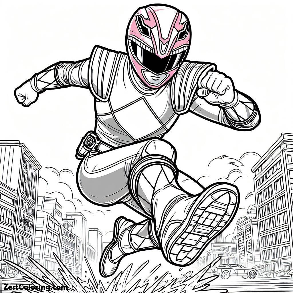 Power Ranger Pink Is Jumping Coloring Page : Coloring for Kids – Smart