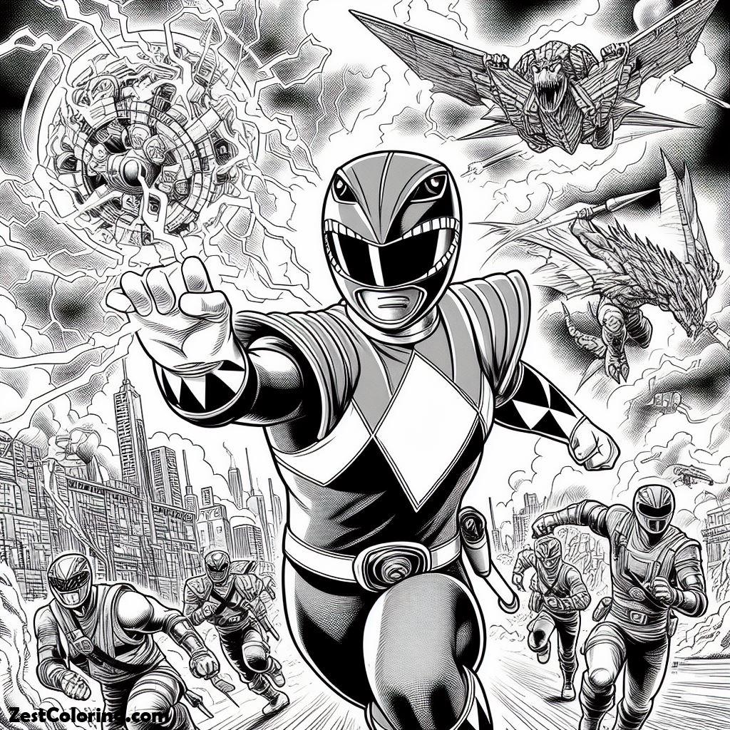 Power Rangers, Power Rangers Ninja Storm Chasing Enemy Coloring Page: Power Rangers Ninja Storm Chasing Enemy Coloring PageFull Size Image