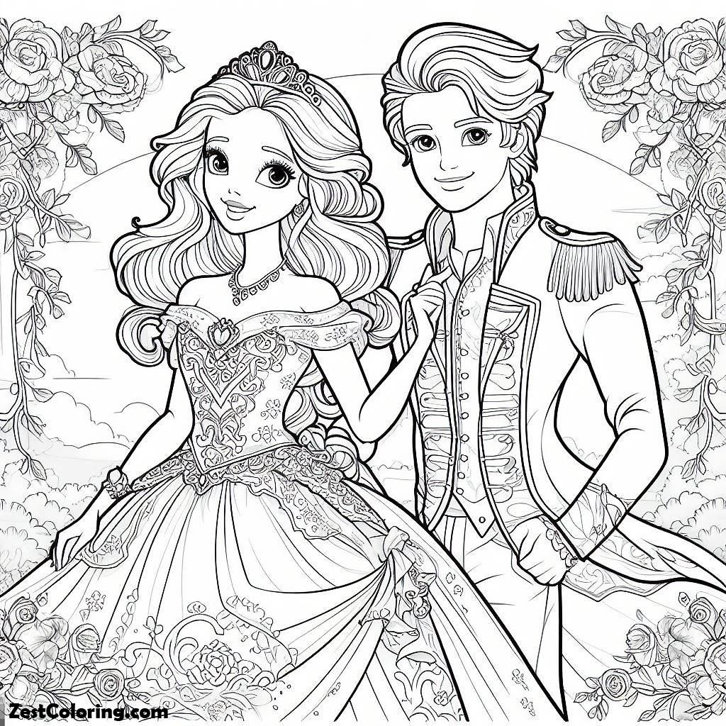 Barbie Doll, Princess Barbie Doll Kiss Prince Ken Coloring Page: Princess Barbie Doll Kiss Prince Ken Coloring PageFull Size Image