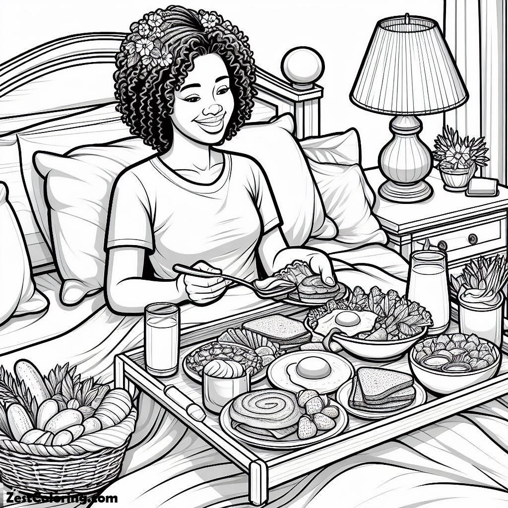 Breakfast, Serving Breakfast For Sick Mother Coloring Page: Serving Breakfast For Sick Mother Coloring PageFull Size Image