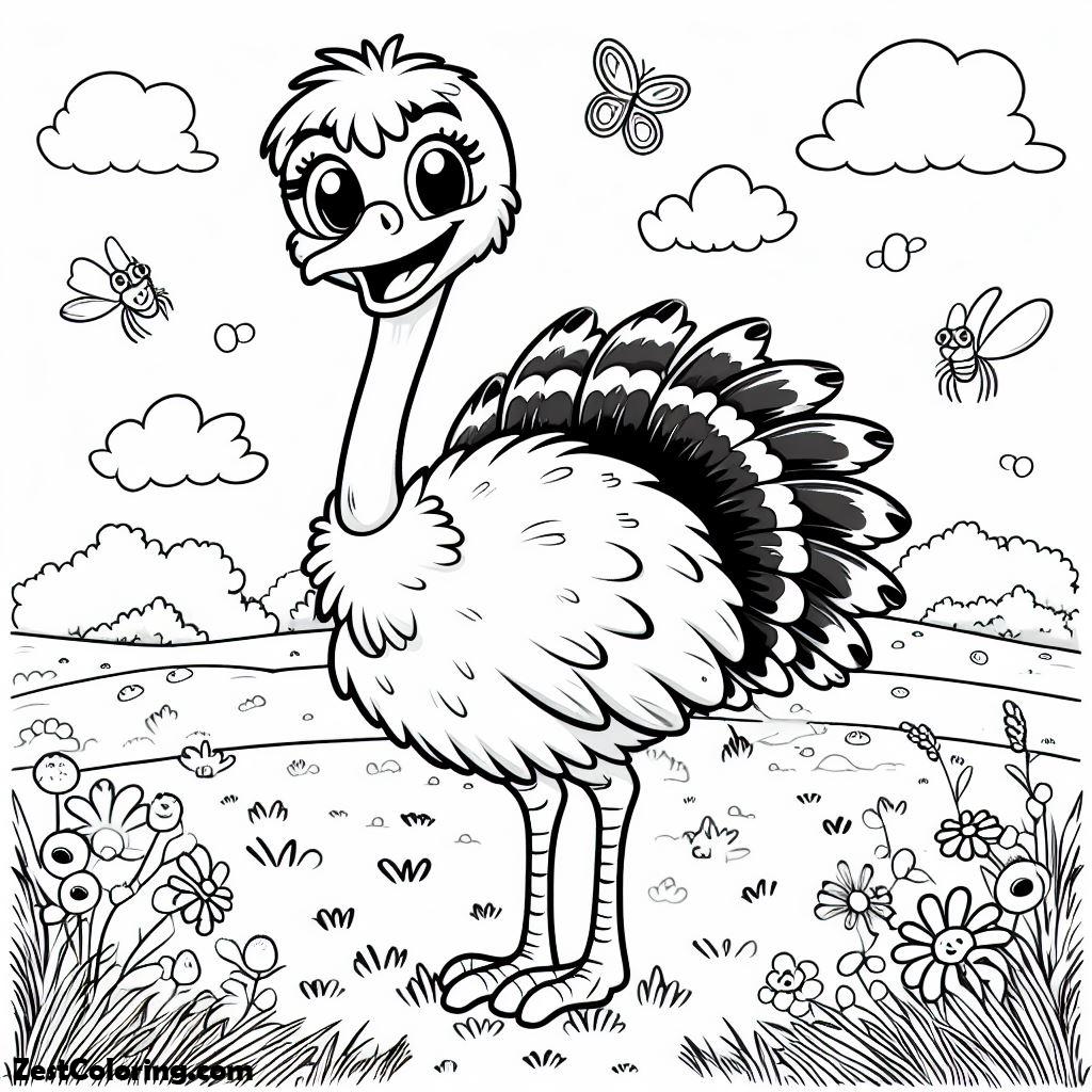 Ostrich, Smiling Ostrich Coloring Page: Smiling Ostrich Coloring PageFull Size Image