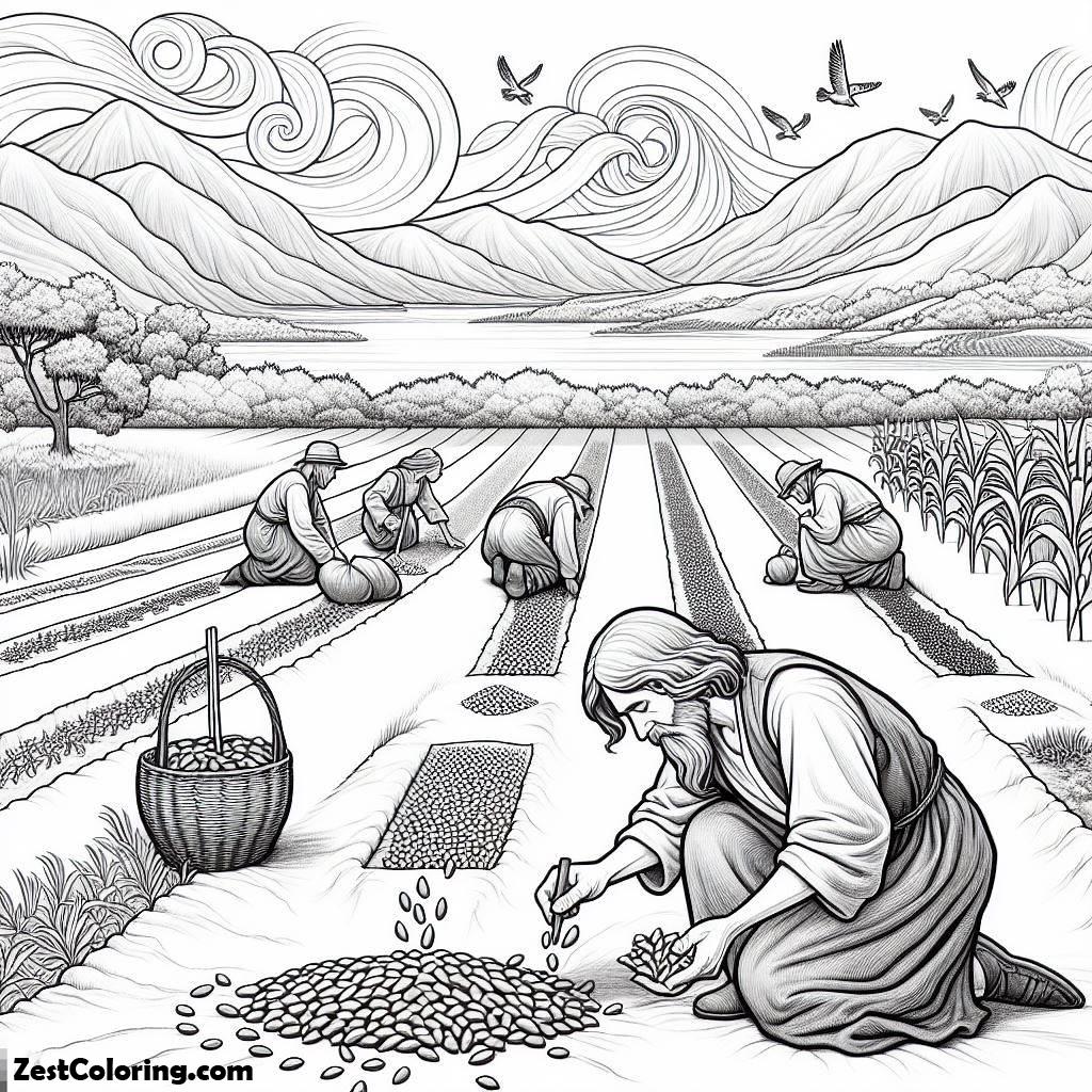 Spread Seed Along The Way In Parable Of The Sower Coloring Page