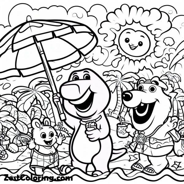 Barney, : Summer Time In Barney And Friends Coloring Page
