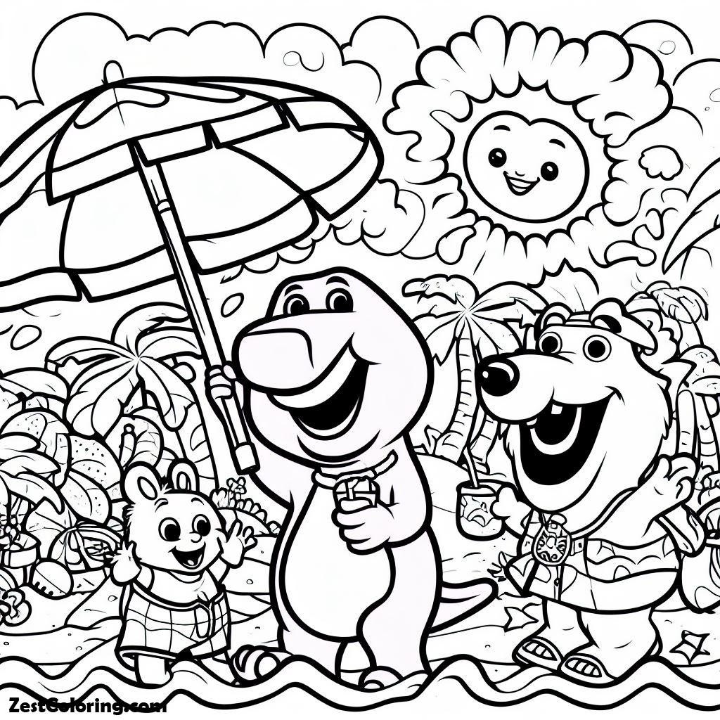 Barney, Summer Time In Barney And Friends Coloring Page: Summer Time In Barney And Friends Coloring PageFull Size Image
