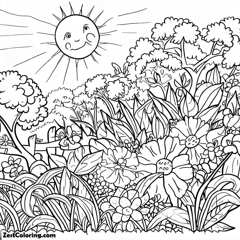 Garden, Sunny Day Garden Coloring Pages: Sunny Day Garden Coloring PagesFull Size Image