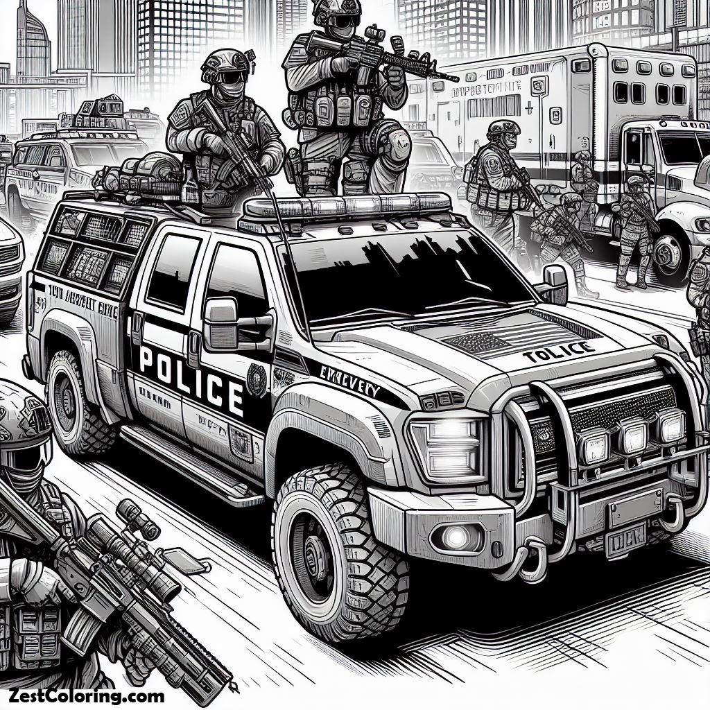 Cop Cars To Color Tactical Team Police Car Coloring Page : Coloring for Kids – Smart ...
