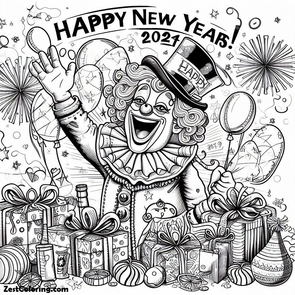 Happy New Year 2024, The Clown Says Happy New Years On 2024 New Year Coloring Page: The Clown Says Happy New Years On 2024 New Year Coloring PageFull Size Image