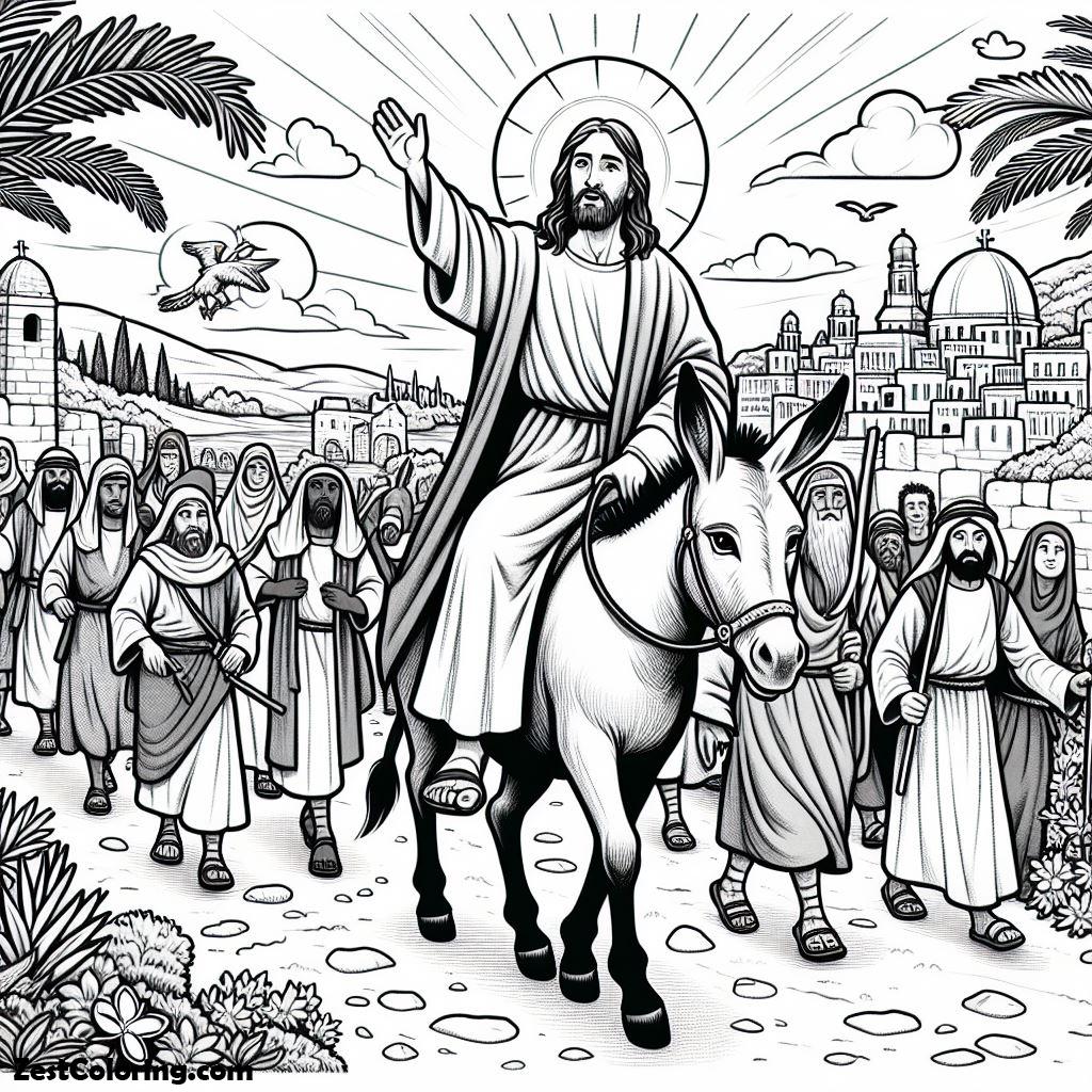 Palm Sunday, The Coming Of Zions King In Palm Sunday Coloring Page: The Coming Of Zions King In Palm Sunday Coloring PageFull Size Image