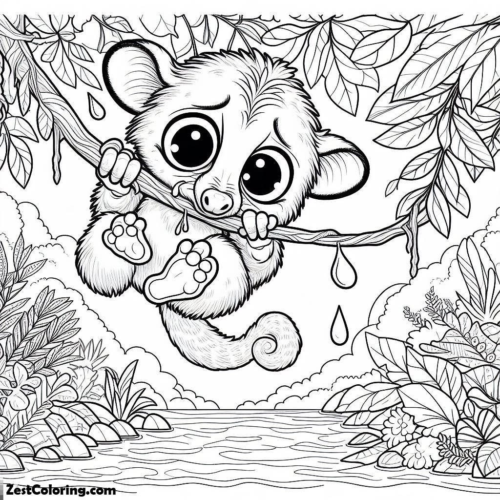 Possum, The Possum Almost Fell Off The Branch Coloring Page: The Possum Almost Fell Off The Branch Coloring PageFull Size Image