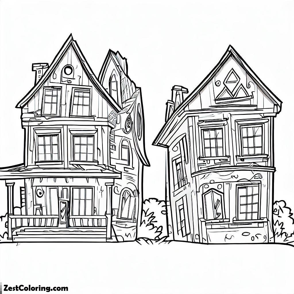Garden, Two Stories Haunted House In Houses Coloring Page: Two Stories Haunted House In Houses Coloring PageFull Size Image