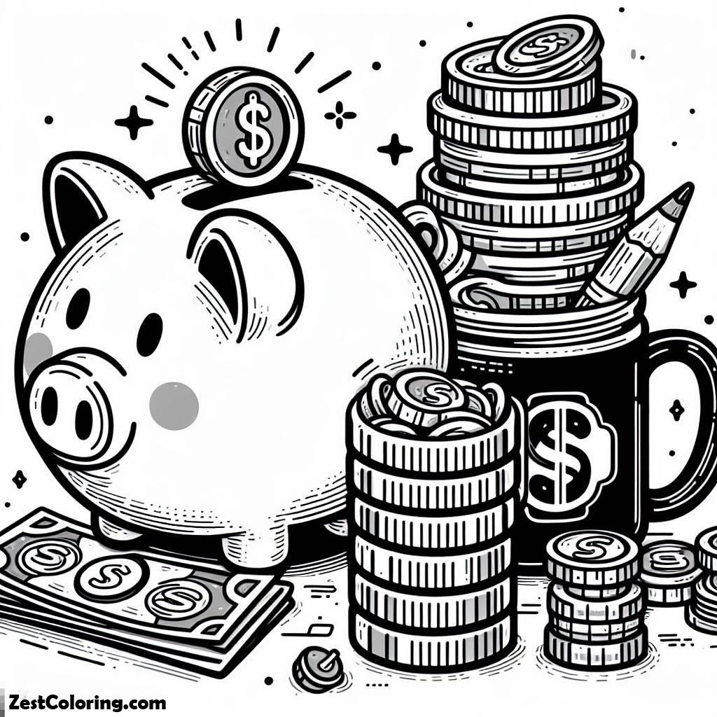Piggy Bank, Use Piggy Bank To Save Your Money Coloring Page: Use Piggy Bank To Save Your Money Coloring PageFull Size Image