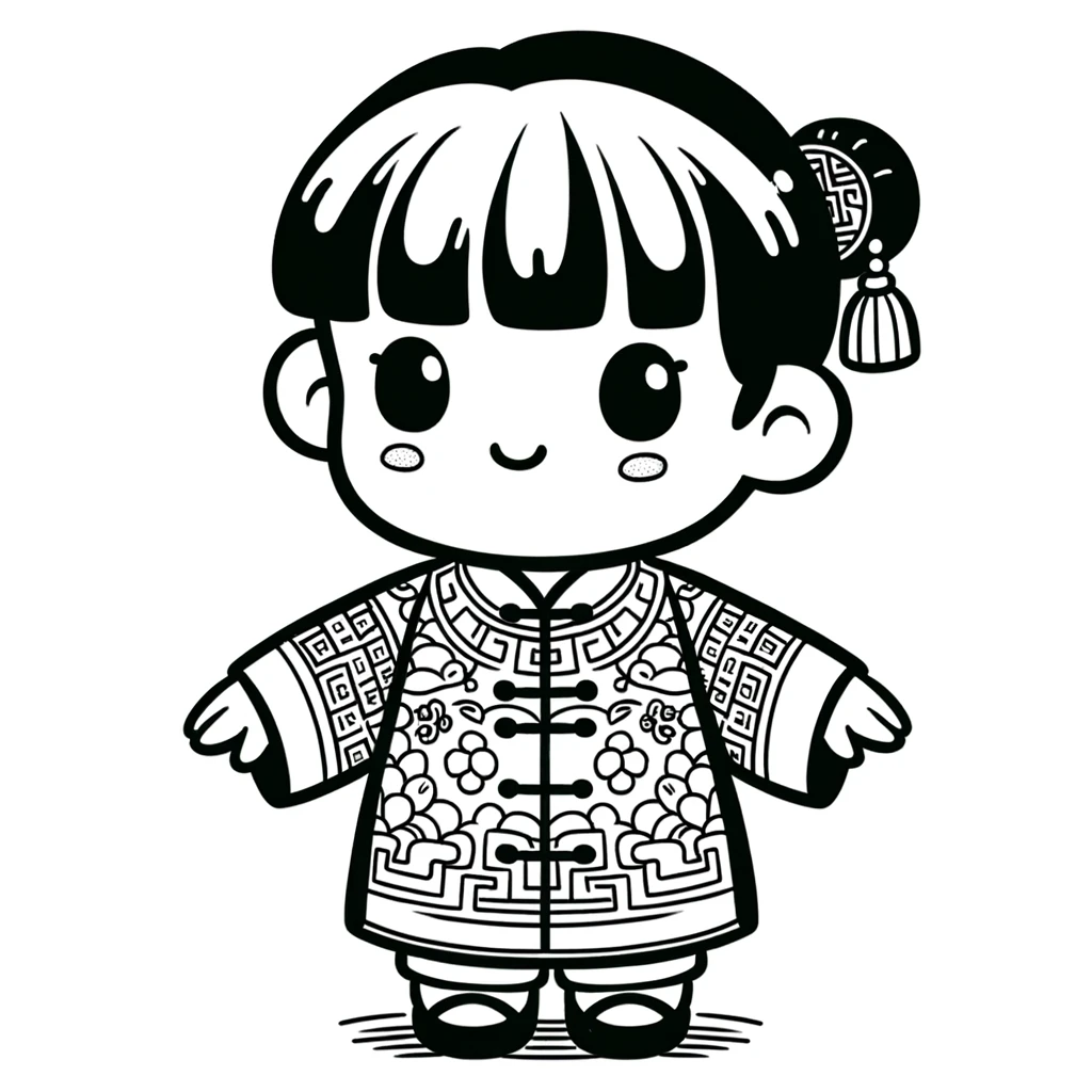 Chinese New Year, A Child In Traditional Chinese Clothing Coloring Page 2: A Child In Traditional Chinese Clothing Coloring Page 2Full Size Image