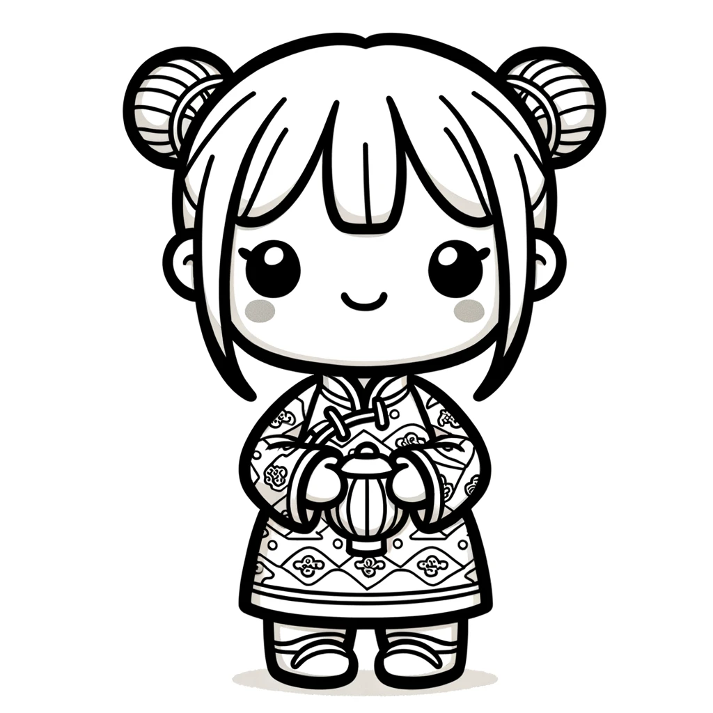 Chinese New Year, A Child In Traditional Chinese Clothing Coloring Page: A Child In Traditional Chinese Clothing Coloring PageFull Size Image