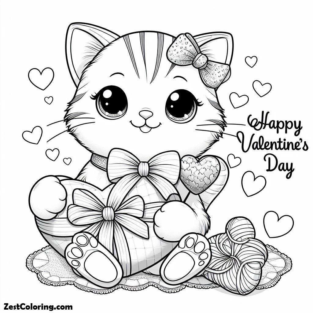 Cat Holding Happy Valentine’s Day Heart Coloring Page 4 : Coloring for ...